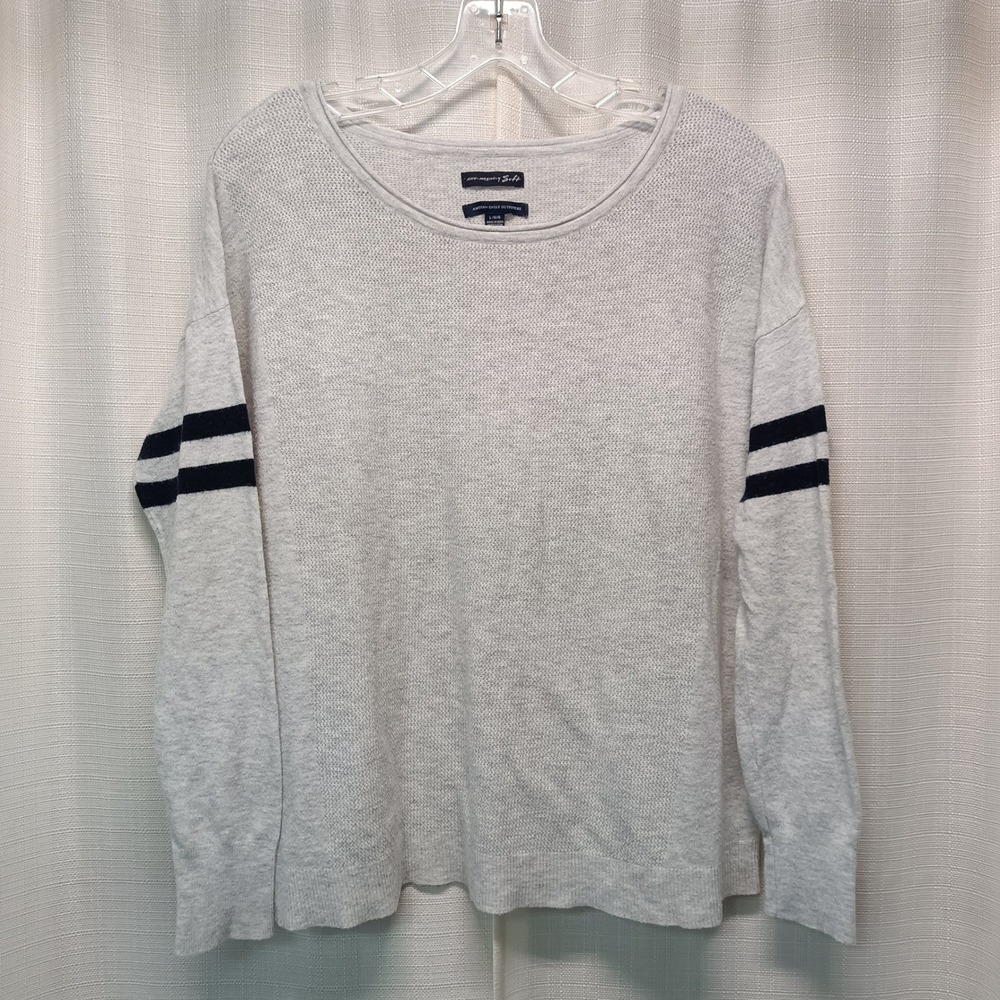 American Eagle Ahh-Mazingly Soft Gray Varsity Stripe Sweater Womens‎ L Casual